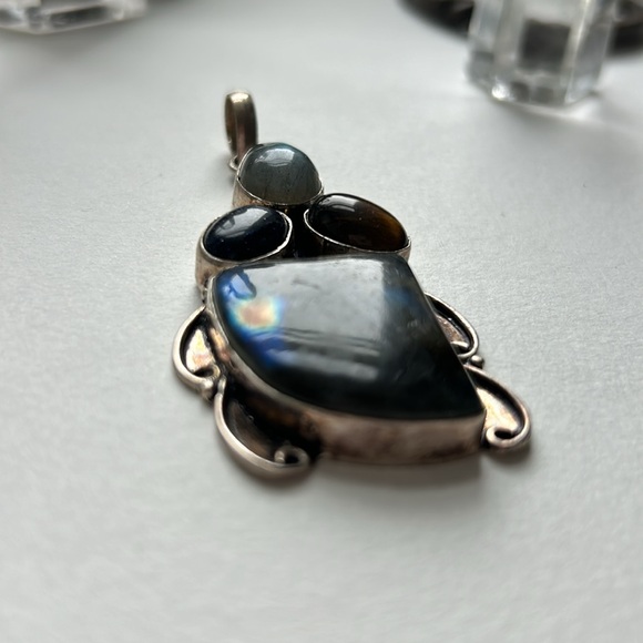Labradorite, Sunstone and Tiger’s eye Sterling silver pendant - Picture 4 of 8